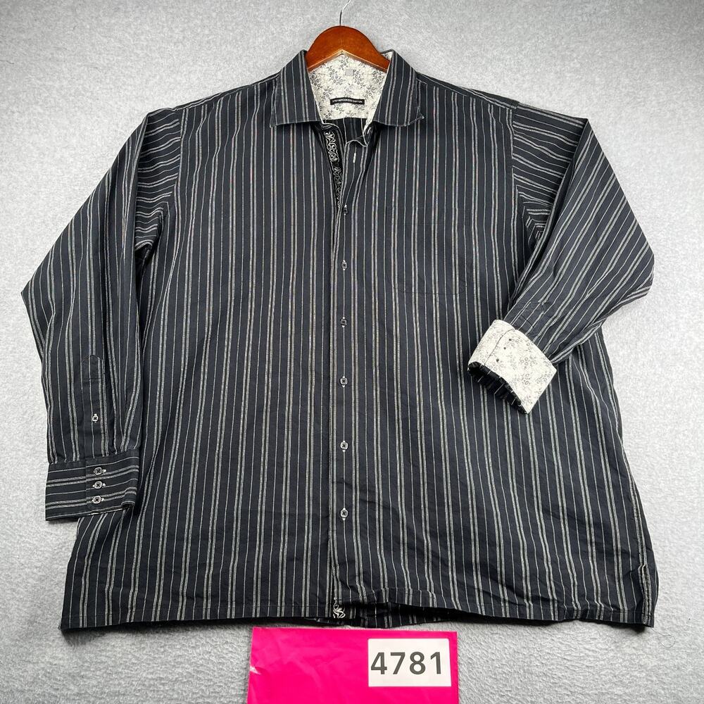 Visconti UOMO Shirt Black Striped Fip Cuff Button Up Long Sleeve Mens 3X
